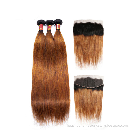 Nigeria Hot Sale Ombre Color Remy Hair Bundles Unprocessed Virgin Malaysian Human Hair WIth 13*4 Frontal Closure